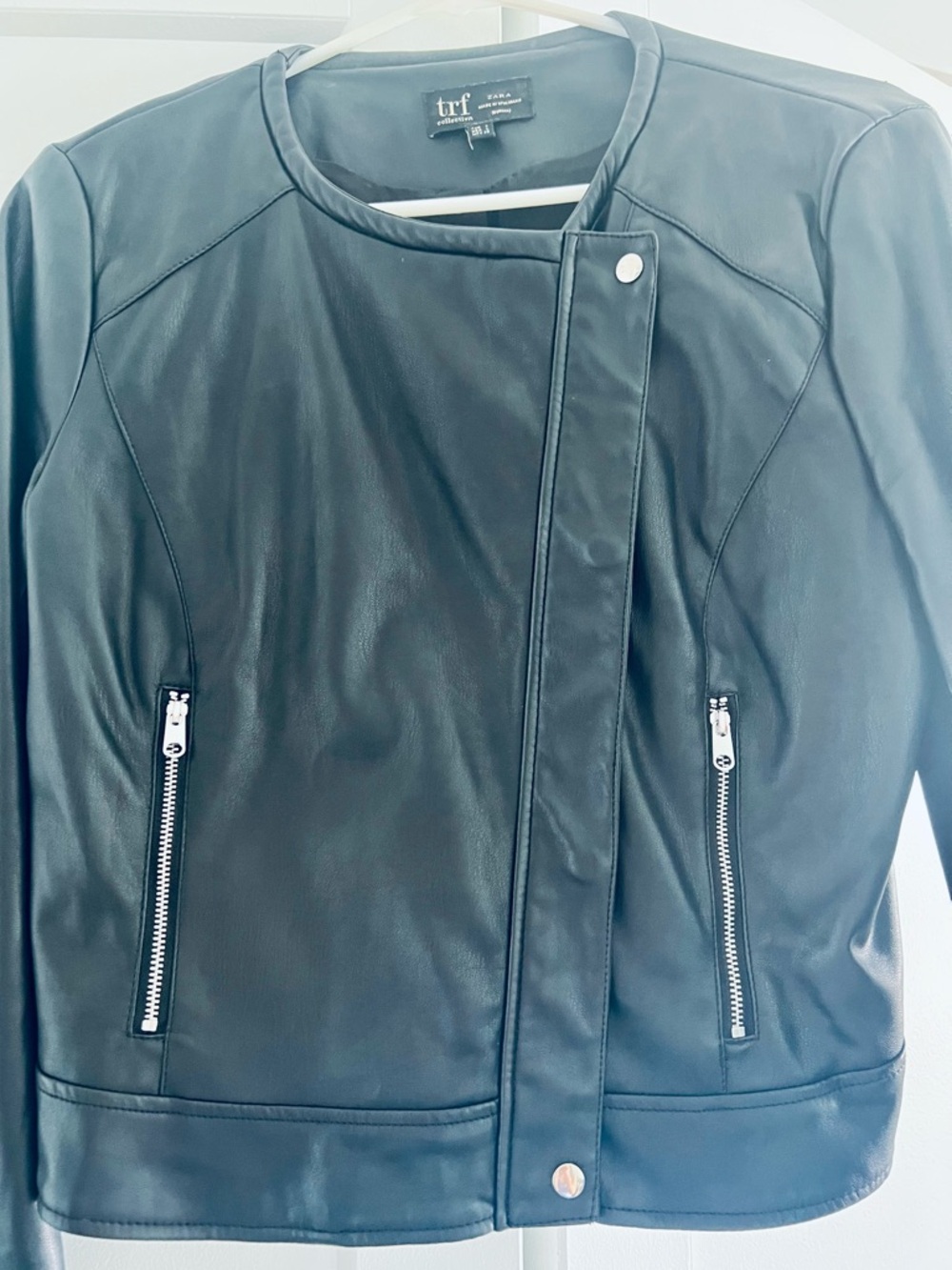 Zara Black Leather Jacket with Silver Accents, Size Large - Picture 12 of 12